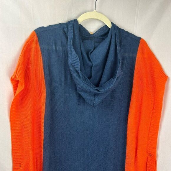 NEW Fanfare Gameday Knit Poncho Hoodie Sweater Wrap One Size Orange Navy Blue - Picture 8 of 9